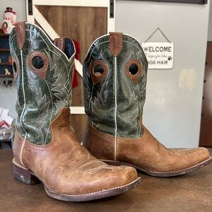 Men's Brown and Green Western Boots